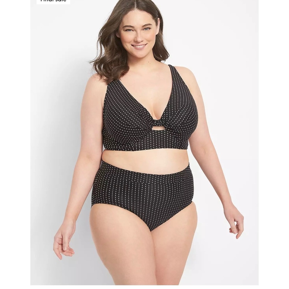 Cacique Lane Bryant High Waist Polka Dot Bikini Bottom Black White Plus Size 22